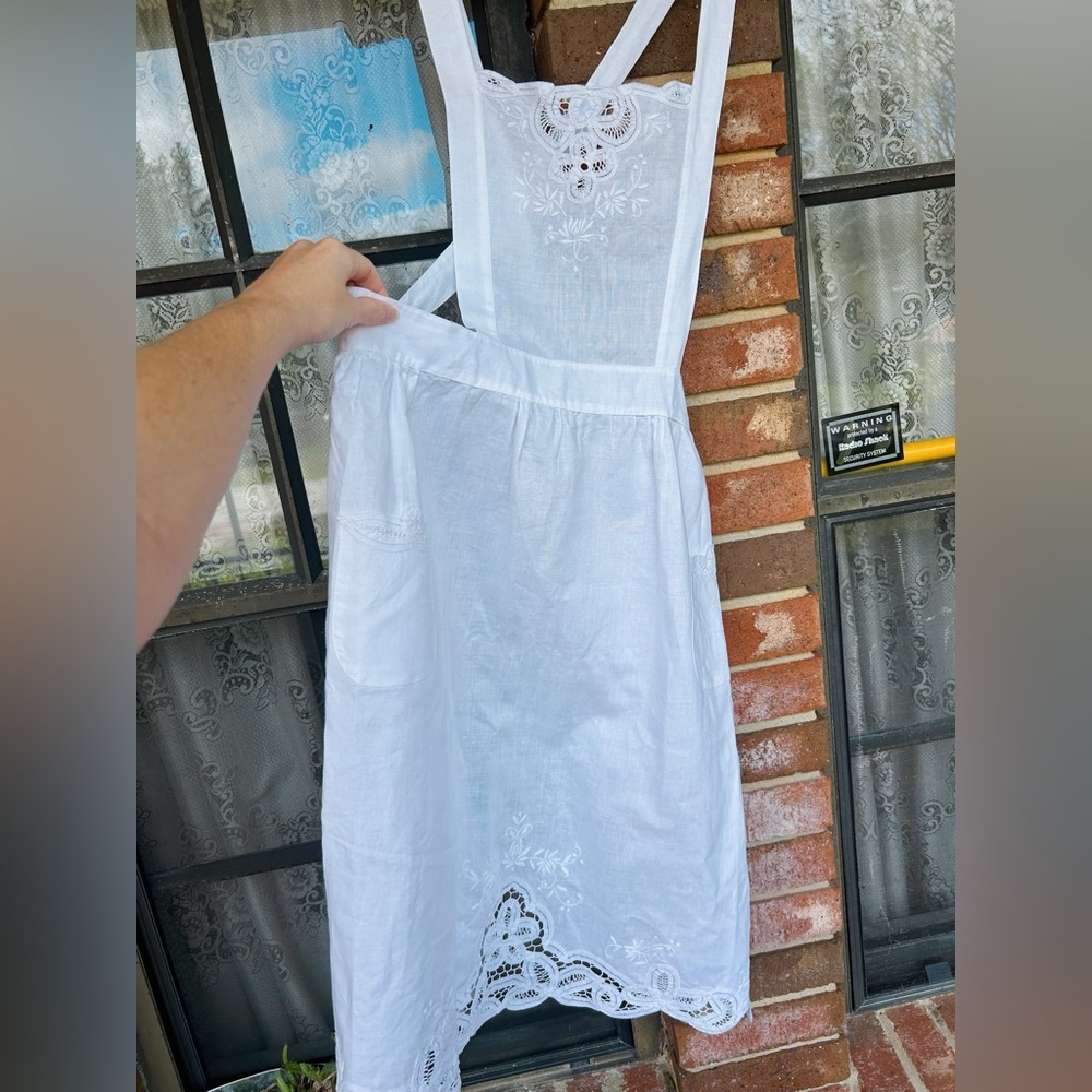 100% Linen Vintage White Apron Pinafore
